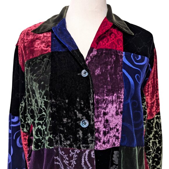 Vintage Banana Republic Womens Size XS Velvet Patchwork 4 Button Boho Hippie Top - Picture 5 of 9